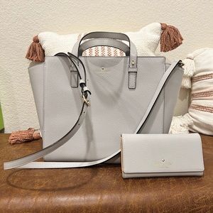 Kate Spade Hayden Grand Street Satchel Crossbody Strap Grey (Stone Ice) Leather